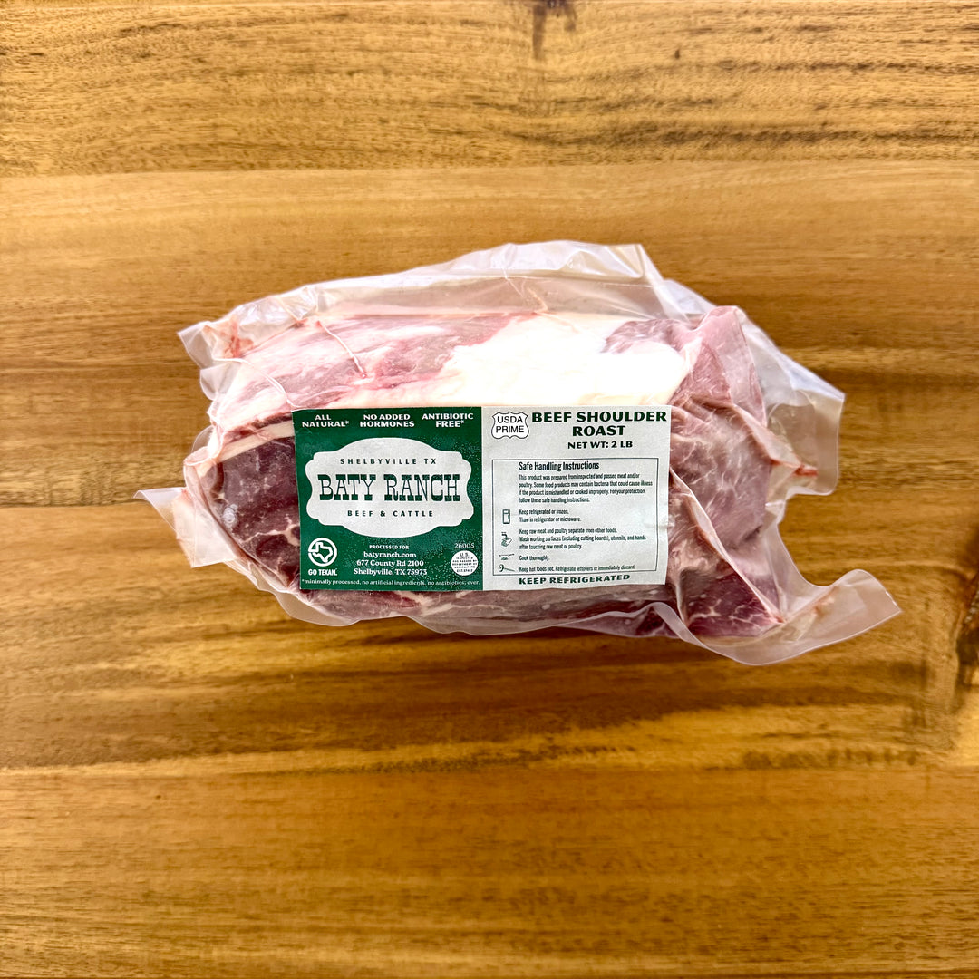 Vacuum packaged beef shoulder roast