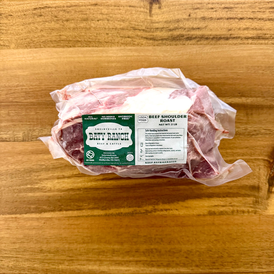Vacuum packaged beef shoulder roast